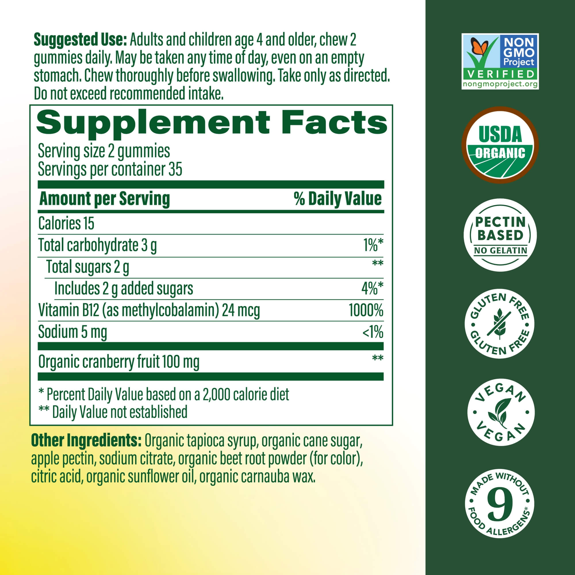 Cranberry B12 Supplement Facts